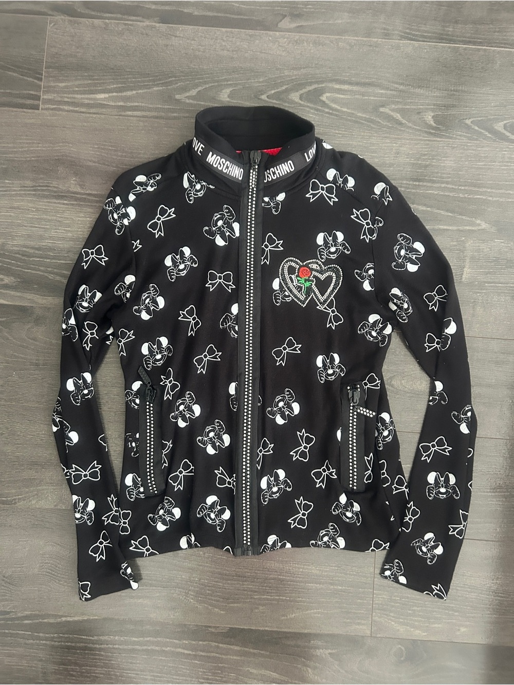 Rare Love Moschino Women's Minnie Mouse Rhinestone Sequin Zip-Up Size M
